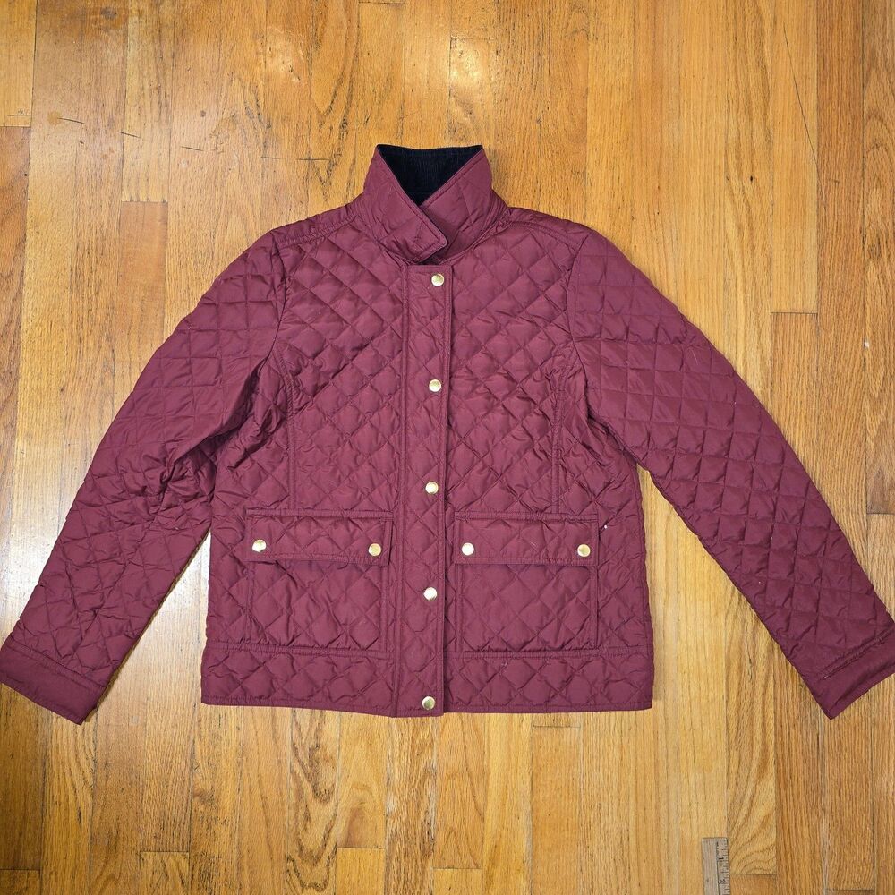 J Crew Quilted Barn Jacket Size Medium Down Filled Burgundy Corduroy Collar